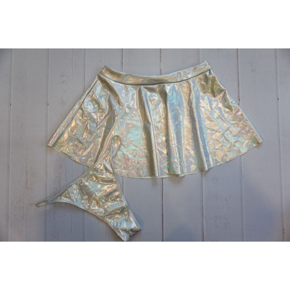 Opal Holographic High-Waisted Rave Skater Skirt - Size L, NWOT
